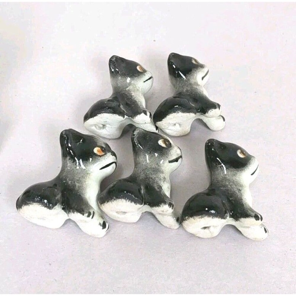 Vintage Figurines 1950's Porcelain Boston Terrier With 5 Puppies Japan - Picture 7 of 8